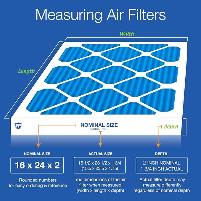 Nordic Pure 16x24x2 (Actual Size: 15 1/2 x 23 1/2 x 1 3/4) Pleated Air Filters MERV 7 Plus Carbon 12 Pack