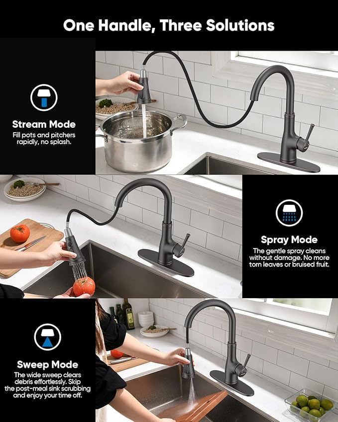 WEWE Vintage Kitchen Faucet with Pull Down Sprayer, Stainless Steel 1 or 3 Hole High Arc Single Handle Antique Sink Faucet for Classic Modern Ktichen, Oil Rubbed Bronze Bar & Prep Sinks