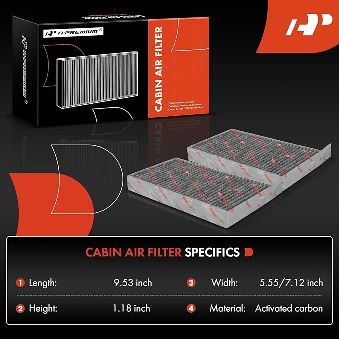 A-Premium Pack of 4 Cabin Air Filter with Activated Carbon - Compatible with Tesla Vehicles - Model 3 2017, 2018, 2019, 2020, 2021, 2022, 2023, Model Y 2020, 2021, 2022, 2023 - Replace# 1107681-00-A