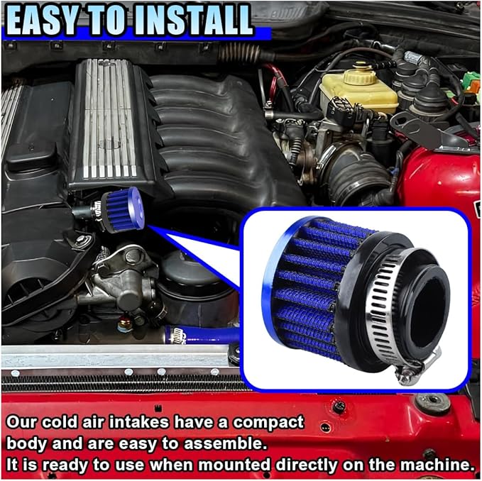 1" Car Air Intake Filter, 25mm Auto Crankcase Cold Air Filter Cleaner with Adjustable Clamp, Universal Vent Valve Cover Breather for Car, Motorcycle (Blue)