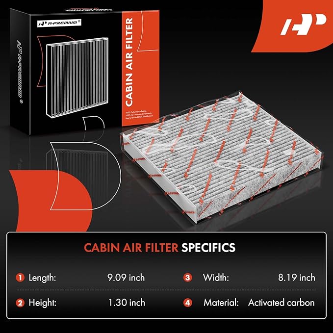 A-Premium Cabin Air Filter with Activated Carbon, Compatible with Hyundai Kona 18-23, Tucson 16-21, Veloster 19-21, Venue 20-23 & Kia Seltos 21-23, Soul 20-23, Sportage 17-22