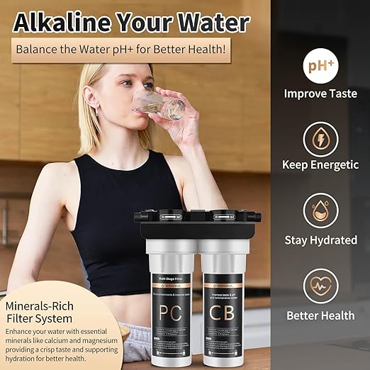 WINGSOL Under Sink Water Filter System, 2-Stage Deep Filtration, Reduce Heavy Metals/Chlorine/PFAS/Odor/Sediment, NSF/ANSI 42&53 Improve Taste, Life Indication Mineral pH+ Under Sink Water Filter