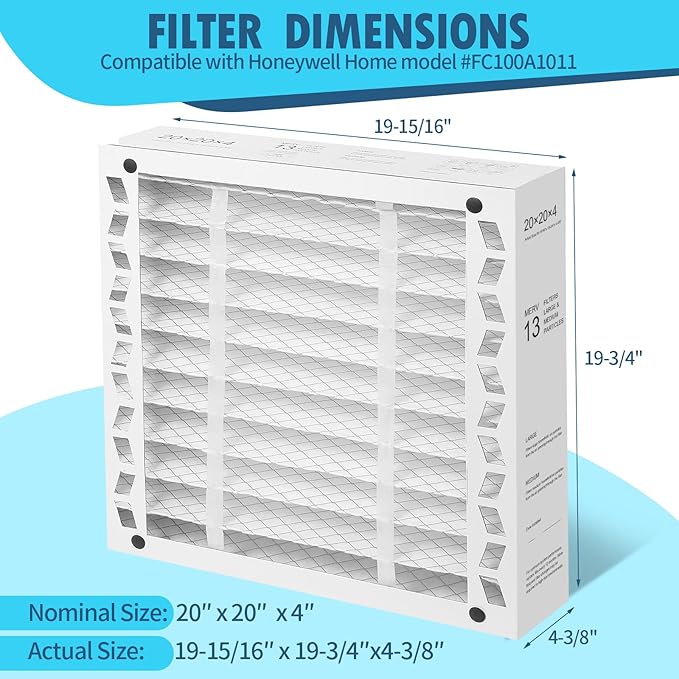 DerBlue 2PACK 20x20x4 MERV 13 Furnace Filter Replacement Compatible with Honeywell FC100A1011 Pleated HVAC,Foldable Design for Easy Installation & Space-Saving(Actual Size: 19.94 x 19.75 x 4.38 In)