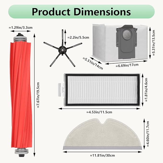 Replacement Parts For Roborock Q7 Q7+ Q7 Max Q7 Max+ Plus Robot Vacuum Cleaner Accessories Kits. Rubber Main Roller Brush, HEPA Washable Filter, Dust Bag, Mop Cloth, Side Brush, Robotic Vacuum Cleaner