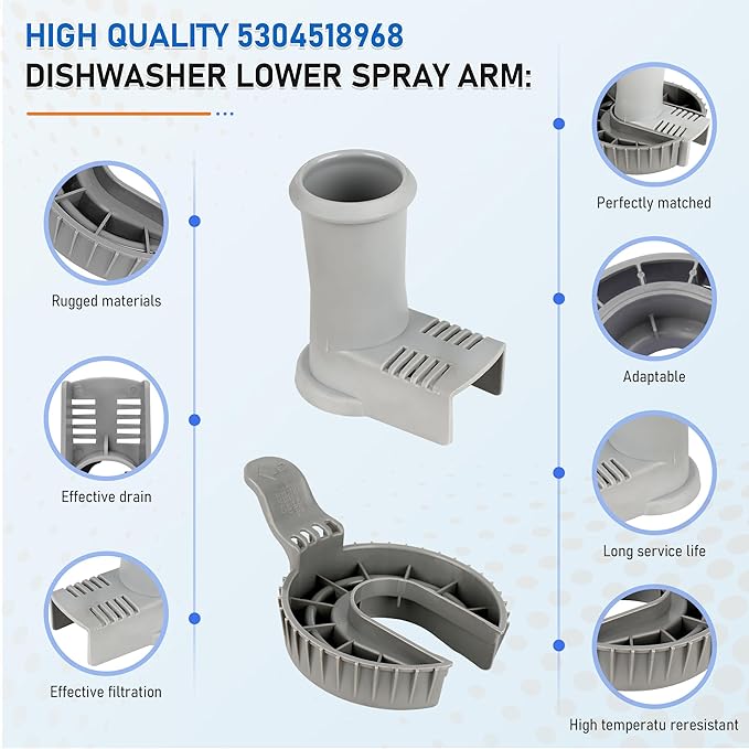 5304518968 Dishwasher Lower Spray Arm Support 5304506518 Drain Filter,for Frigidaire Dishwashers Spray Arm Assembly,Dishwasher Accessories Replaces Parts 154252101,154292901,154294101,154252701