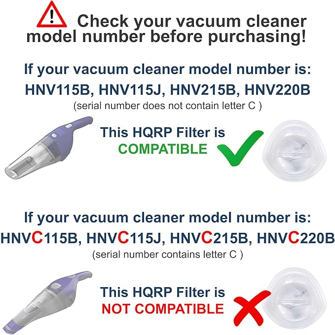 HQRP 2-Pack Filter compatible with Black+Decker HNV115B, HNV115J, HNV215B, HNV220B Series Hand Vac Vacuum Cleaners, EVF100 Replacement