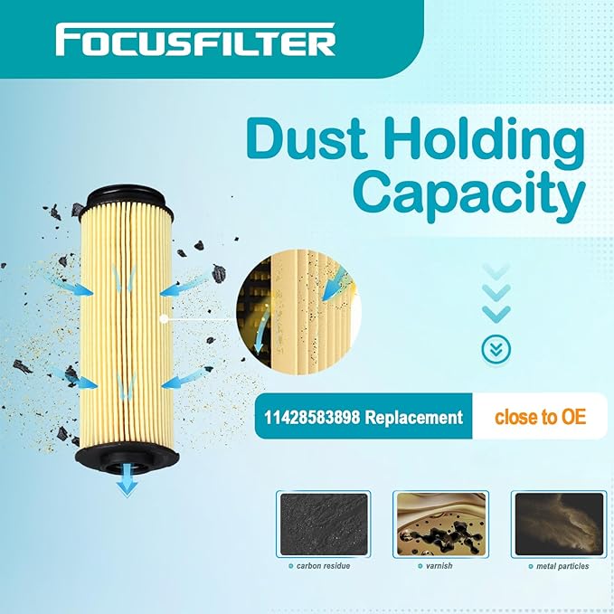 FOCUSFILTER 11428583898 OEM Grade Oil Filter, Compatible with BMW X5 X3 340i M340i 540i X7 440i 3.0L L6 2018–2026, Replaces HU6022Z, 04152WAA02, P40076, WL10342