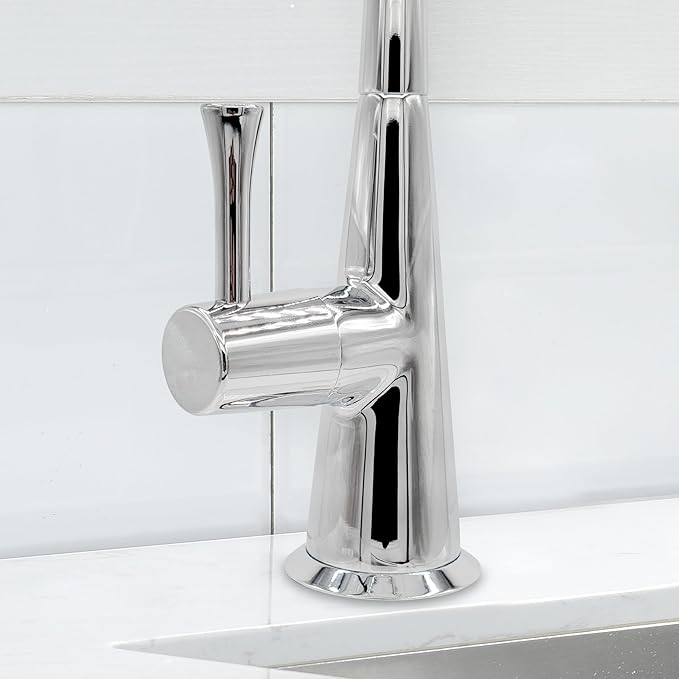 Metpure Airgap 3-Port Brass RO Faucet for Reverse Osmosis Drinking Water Systems. Features Pre-Installed Drain Tubes, Contemporary Design. Includes Wrench and Adapters. (Chrome)