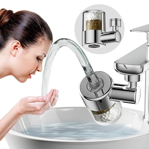 Sink Faucet Water Filter, 720° Rotating Filtration with 2-Mode Spray, Reduces Chlorine, Hard Water Softener, Improves Skin, Hair Condition