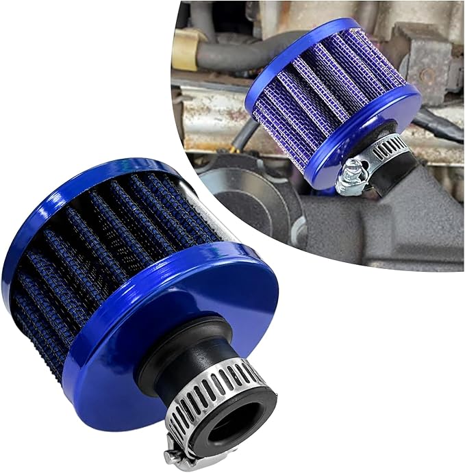 12mm Mini Air Filter, Universal Motor Cold Air Intake Filter Breather, Auto Turbo Vent Intake Filter Cleaner, Crankcase Breather Car Accessories for Motorcycle Engine Parts (Blue)