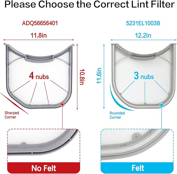 ADQ56656401 Dryer Lint Filter Upgraded Stainless Steel Mesh Screen for LG ADQ566564 and Ken-more Elite Dryer Lint Screen Replacement with Clothes Dryer Lint Vent Trap Cleaner Brush Part #PS3531962