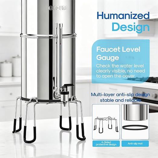 ICEPURE 2.25G Gravity-fed Water Filter System with Sight Glass Spigot, 4 Filters and Stand, Reduce Microplastics, Lead & Total PFAS, for Home, Camping, Off-Grid, Emergencies, King Tank Series