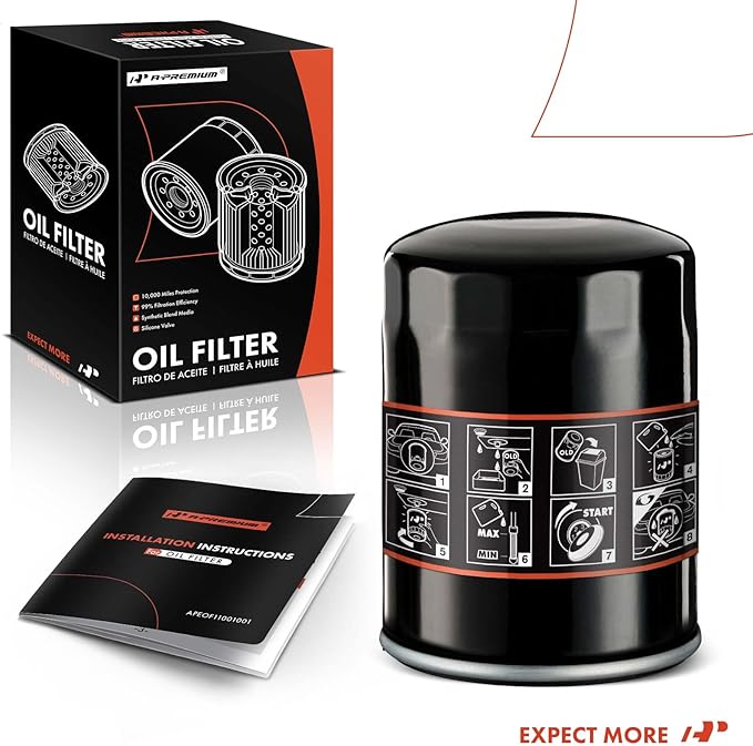 A-Premium 10K Miles Protection Spin On Oil Filter Compatible with Ford & Toyota & Nissan & Jeep & Dodge & Lexus & Mazda & Chrysler & Lincoln & Plymouth & Mercury & Alfa Romeo & American Motors
