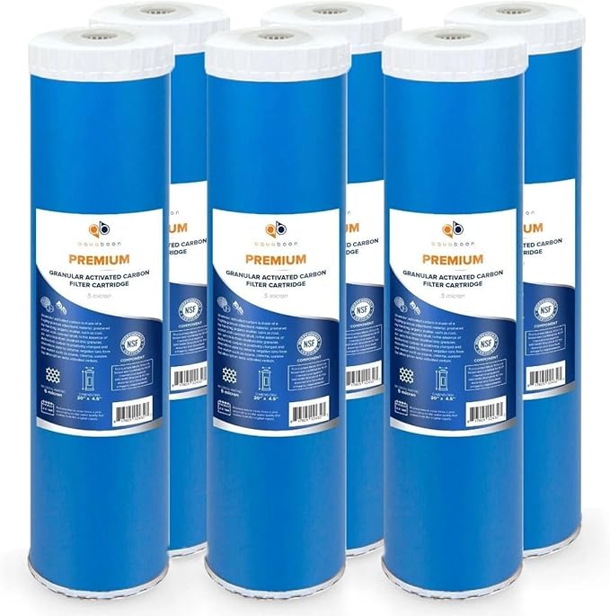 Aquaboon 5 Micron 20 x 4.5 Whole House Water Filter Replacement Cartridge Grabular Activated Carbon (GAG) for 1-Stage Water Filtration System 6 Pack