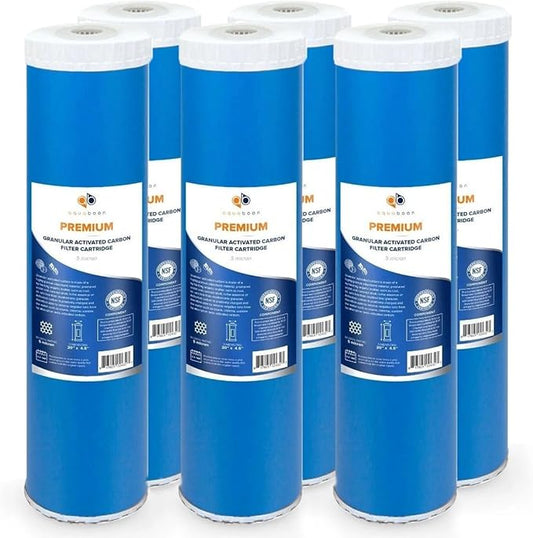 Aquaboon 5 Micron 20 x 4.5 Whole House Water Filter Replacement Cartridge Grabular Activated Carbon (GAG) for 1-Stage Water Filtration System 6 Pack