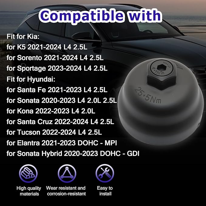 Engine Oil Filter Housing Cover Fit for Kia K5 2021-2024 L4 2.5L Sorento 2021-2024 L4 2.5L for Hyundai Santa Fe 2021-2023 L4 2.5L Sonata 2020-2023 L4 2.0L 2.5L Replace for 26315-2J000 263152J000