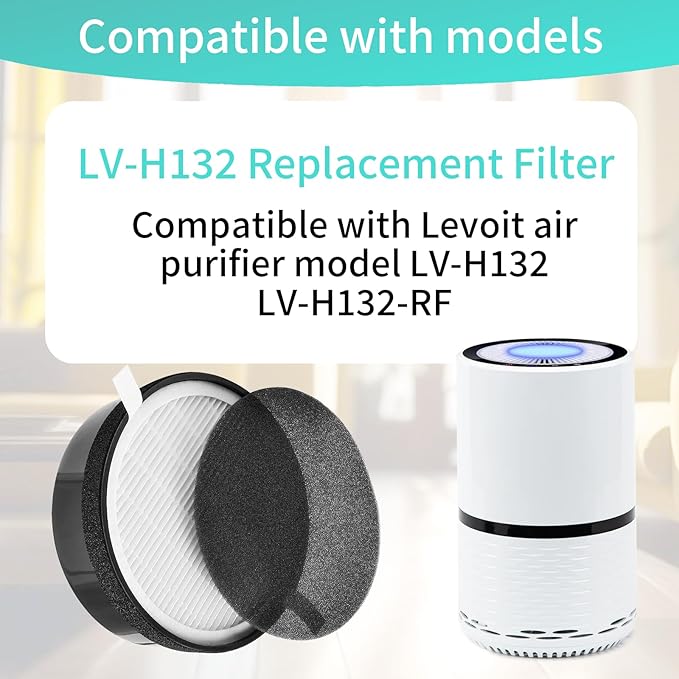 LV-H132 Replacement Filter Compatible for LEVOIT LV-H132 Air Filter, Activated Carbon Filter,Part LV-H132-RF,2 Pack