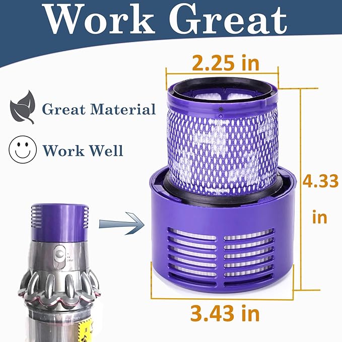 2 Pack V10 Filters Replacement for Dyson V10 Cyclone Series, V10 Absolute, V10 Animal, V10 Total Clean, SV12, Replace Part No. 969082-01, V10 Filters & 1 Clean Brush