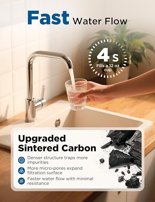 NOVETE Under Sink Water Filter, 1/4" Direct Connect, Update 3 Years, 30,000 Gallons, NSF/ANSI 42/372, Reduce Chlorine, PFAS, Bad Taste, Water Filtration System, USA Tech, UWF1A-RPC, Do Not Reduce TDS