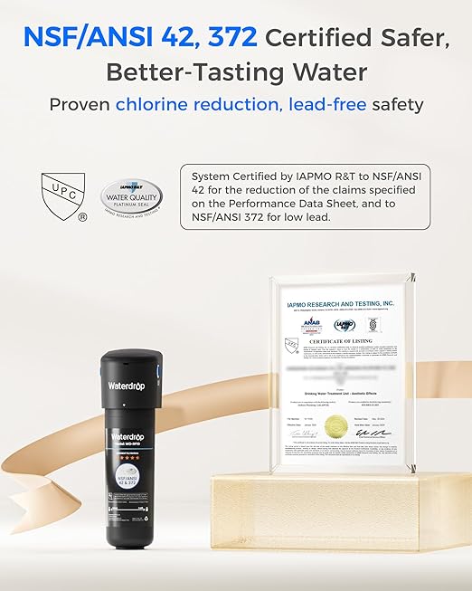 Waterdrop 10UB Under Sink Water Filter, Under Sink Water Filtration System for 11K Gallons, NSF/ANSI 42 Certified, Reduces PFAS, PFOA/PFOS, Lead, Under Sink Water Filter with Faucet