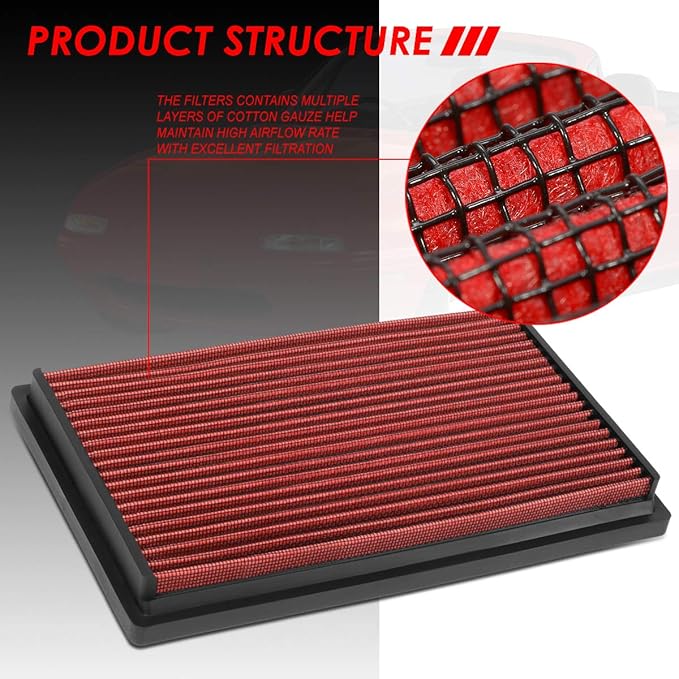 DNA Motoring AFPN-227-RD Clean Air Washable Drop In Panel Air Filter [Compatible with 93-96 Ford Escort; Compatible with 90-94 Mazda 323 / Protege/Mx-5 Miata; Compatible with 93-96 Mercury Tracer]