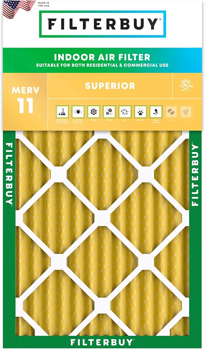 Filterbuy 14x25x2 Air Filter MERV 11 Superior Pet & Allergy Defense (1-Pack), Electrostatic Pleated HVAC AC Furnace Filters Replacement (Actual Size: 13.50 x 24.50 x 1.75)