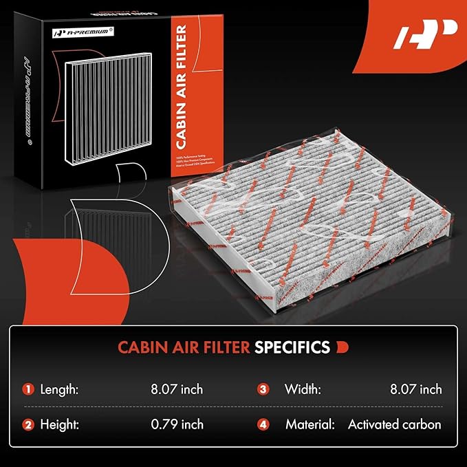 A-Premium Cabin Air Filter with Activated Carbon Compatible with Toyota, Dodge & Pontiac Models - Tacoma 2005-2023, Dart 2013-2016, Vibe 2003-2008