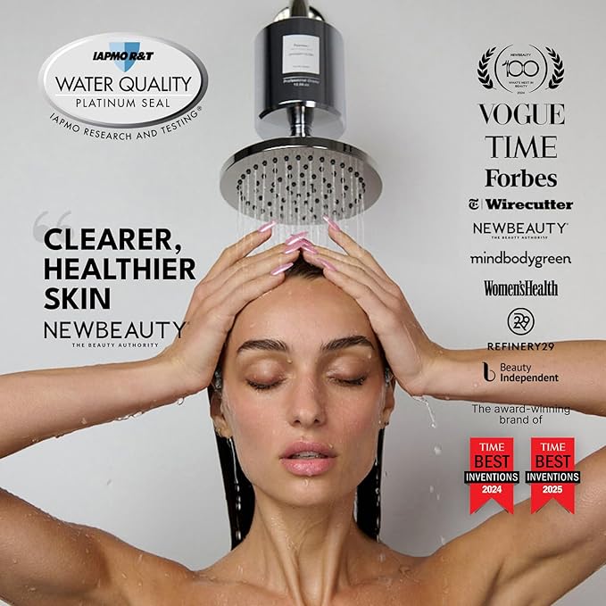 Filterbaby Titanium Shower Filter Pro - IAPMO Certified to NSF 177 Standard,Doctor Developed,Reduce up to 99% Chlorine/Chloramine/Lead/Certain Heavy Metals,Great Water Pressure,Long Lasting,Chrome.