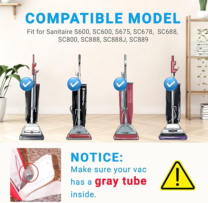 Style ST Vacuum Bags Compatible with Sanitaire Commercial Upright Vacuum Cleaner: S600 SC600 SC678 SC688 SC800 SC888 SC888J SC889 Series, Part# 63213B(8 Pack)
