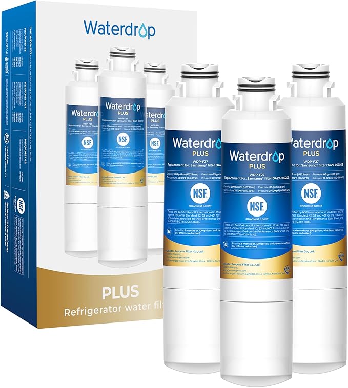 Waterdrop Plus DA29-00020B NSF 401&53&42 Certified Refrigerator Water Filter, Replacement for Samsung® Water Filter HAF-CIN/EXP, HAF-CIN, FMS-2, RF28HMEDBSR, RF263BEAESR, 3 Filters (Package May Vary)