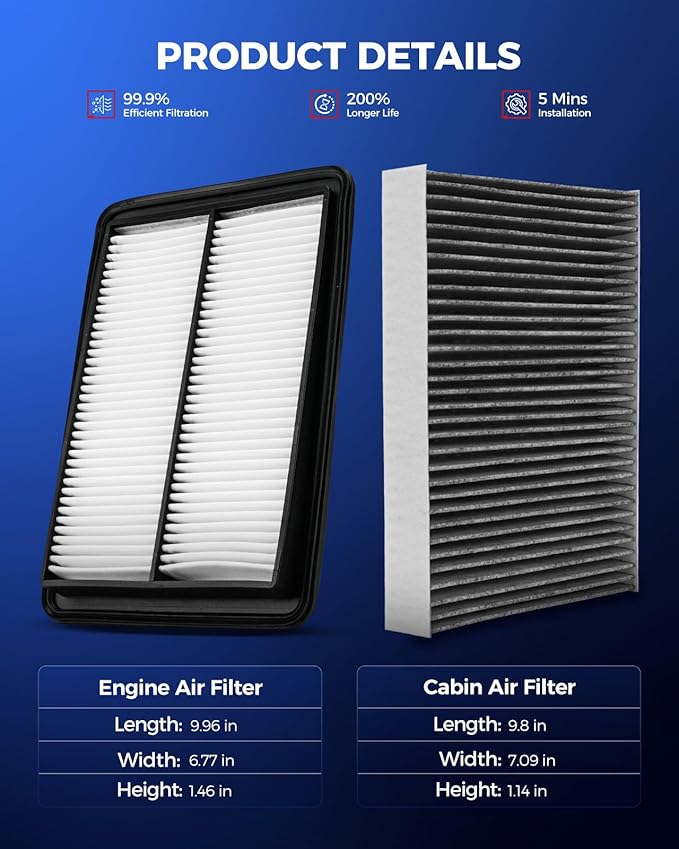 KAX Engine & Cabin Air Filter Kit, Replacement for Nissan Rogue 2014-2020, Rogue Sport 2017-2022, Replace# CA11858 CF11854
