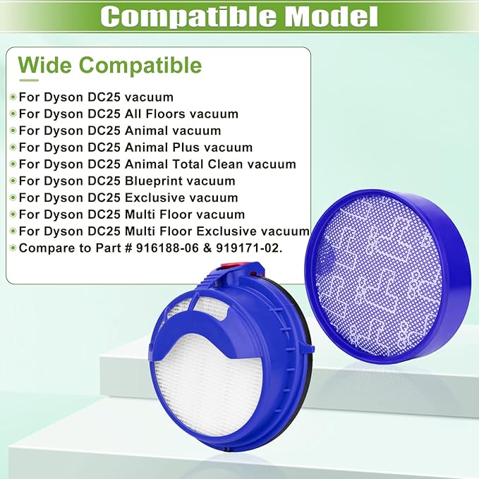 DC25 Filter Replacement for Dyson DC25 Animal Ball Vacuum, 2 Pre-Motor Filters & 2 Post Motor HEPA Filters, Part 919171-02 & 916188-06