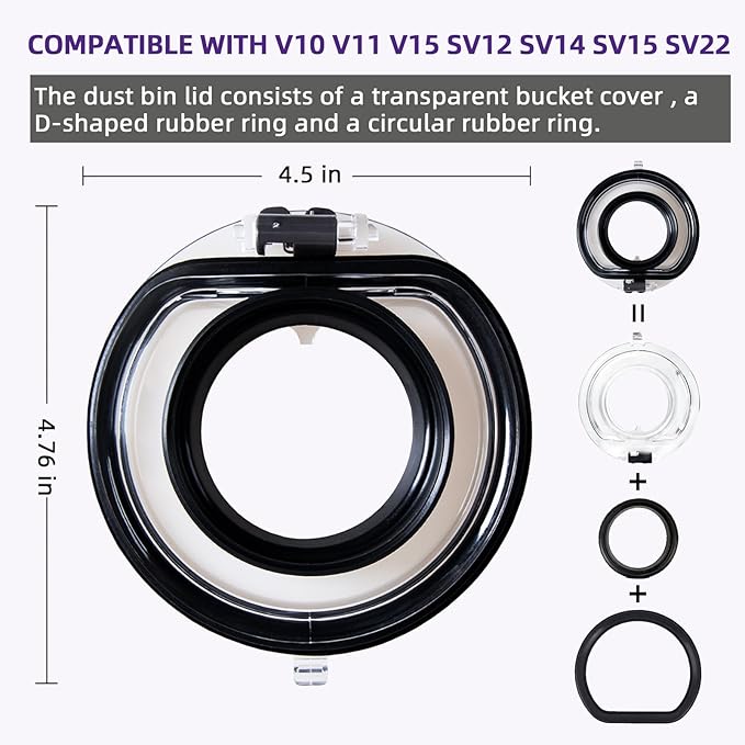 Dust Bin Lid Replacement for Dyson V10 V11 V15 SV12 SV14 SV15 SV22 Vacuum Cleaner, Dust Bucket Cup Cap Accessories