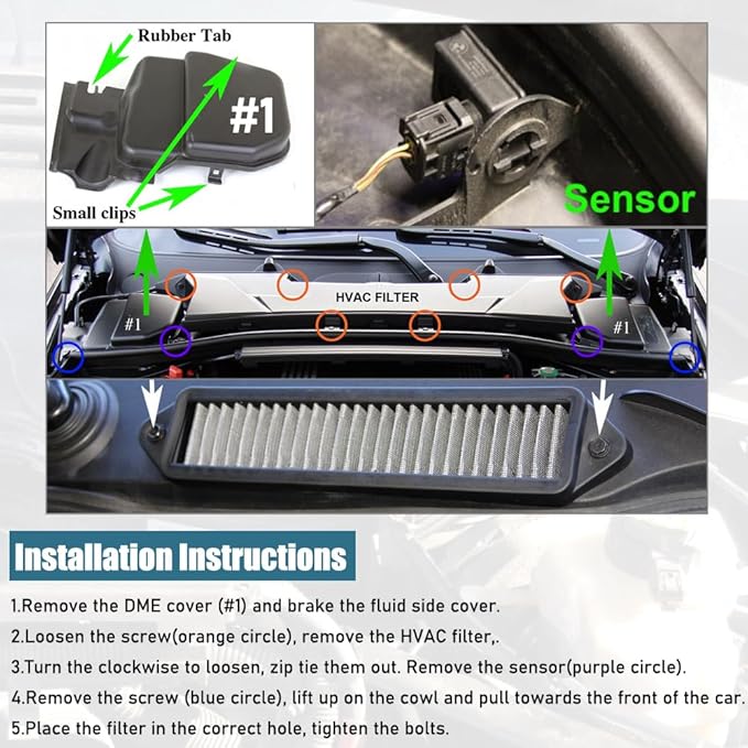 Cabin Air Cowl Filters Compatible with B-MW E chassis E82 E88 E90 E91 E92 E93 X1 335i 135i 328i Blue