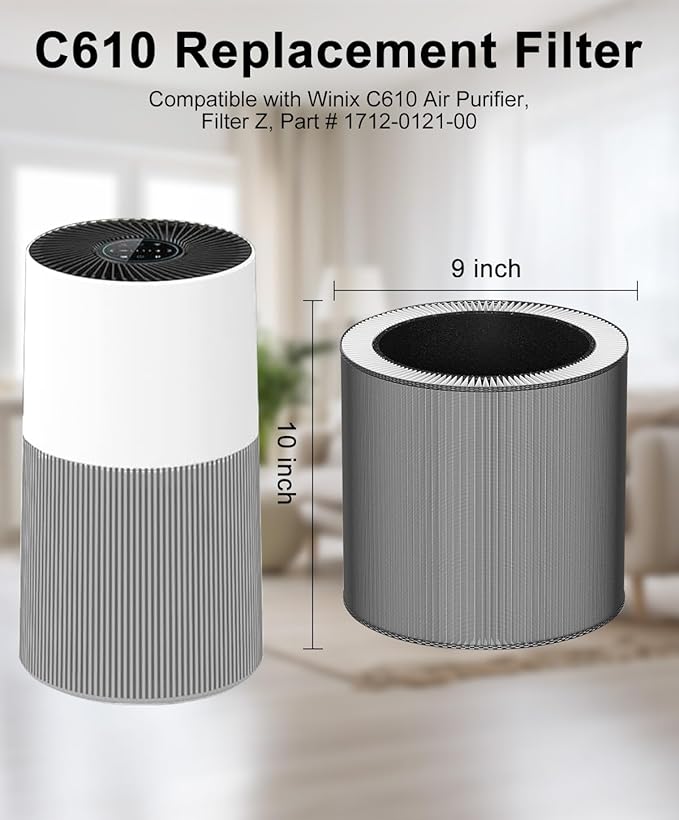 C610 Replacement Filter Z Compatible with Winix C610 Air Purifier, Part# 1712-0121-00, 3-in-1 Filter with Activated Carbon, 2 Pack