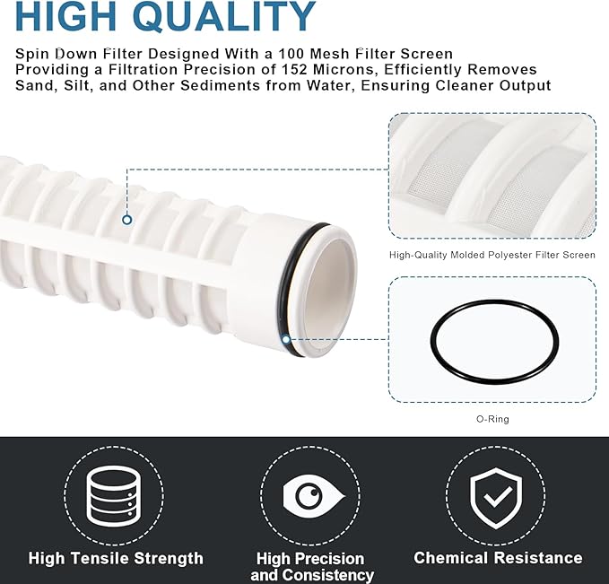Replacement 1-1/2" 100 Mesh Spin Down Filter Screen FS1-1/2-Re for Rusco & Vu-Flow Filtration System, FS1 1/2-100 Water Filter Element Effectively Filters Sand and Silt, Protecting Plumbing - 5 PACK