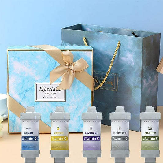 5PCS Vitamin C Shower Filter for Hard Water Filter Shower Replacement Cartridge Remove Chlorine Fluoride Heavy Metals Skin Condition Protects Hair Lemon Lavender Jasmine White Tea Ocean Gift Set