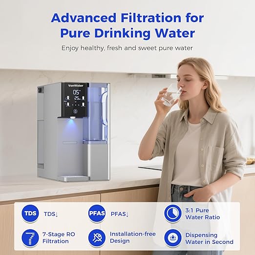 CT910G Countertop Reverse Osmosis Water Filter System, 7-Stage RO Water Filtration System, 528 Gallons Water Purifier, 3:1 Pure to Drain, NSF 372,42,58, Reduce TDS PFAS, No Installation