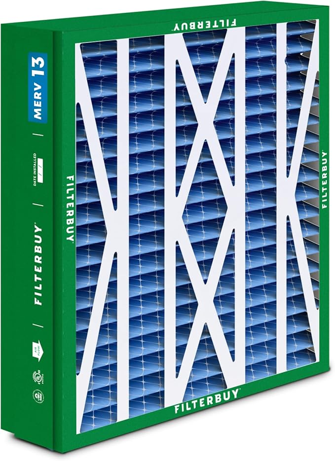 Filterbuy 21x27x5 Air Filter MERV 13 Optimal Smoke & Allergy Defense (4-Pack), Pleated HVAC AC Furnace Filters for Trane Perfect Fit & American Standard (Actual Size: 20.56 x 26.13 x 4.97)