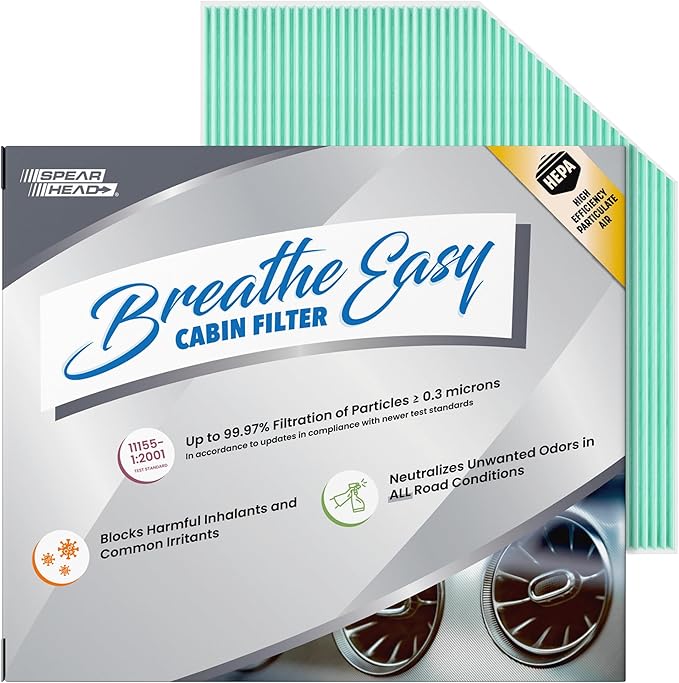 Spearhead HEPA Breathe Easy Cabin Filter, Up to 99.97% Filtration of 0.3 Micron Particles w/No Airflow Reduction (BE-179H)