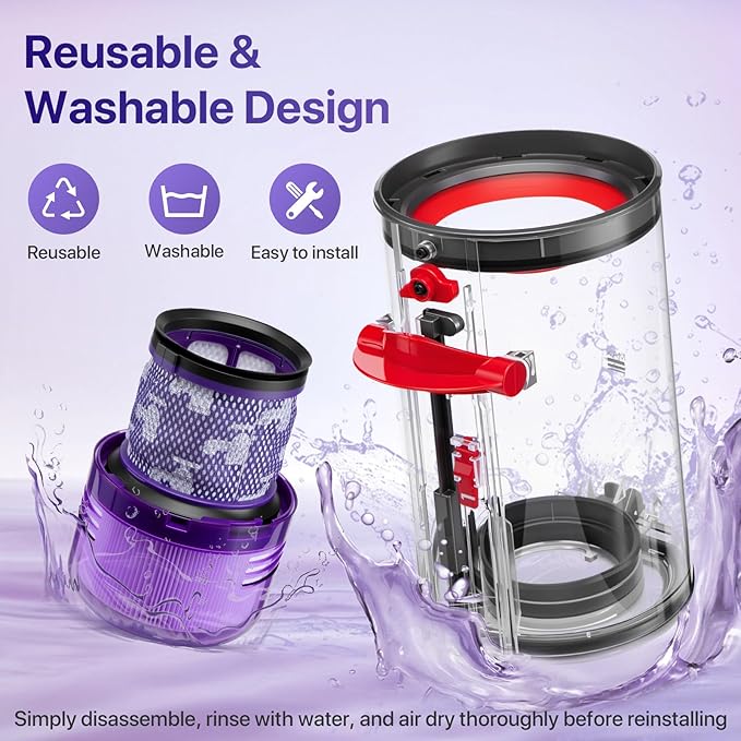 Upgraded Dust Bin Replacement Parts for Dyson V11 V15 SV14 SV15 SV22 Cordless Vacuum Attachments, Canister Replacement for Part no. 970050-01 and Part no. 965443-01 with Dyson Filter
