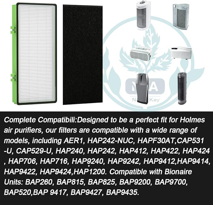 HAPF300AH HEPA Filter Replacement Compatible with Holmes AER1 HAPF300AH-U4R, HAP242-NUC, Bionaire Air Purifier, Includes 1 HEPA Filters + 2 Carbon Pre-Filters