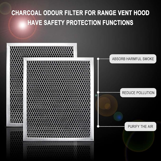 97007696 Range Hood Filter Charcoal Odour Filter for Range vent hood (8 3/4" X 10 1/2" X 3/8")-2 Pack by Cenipar