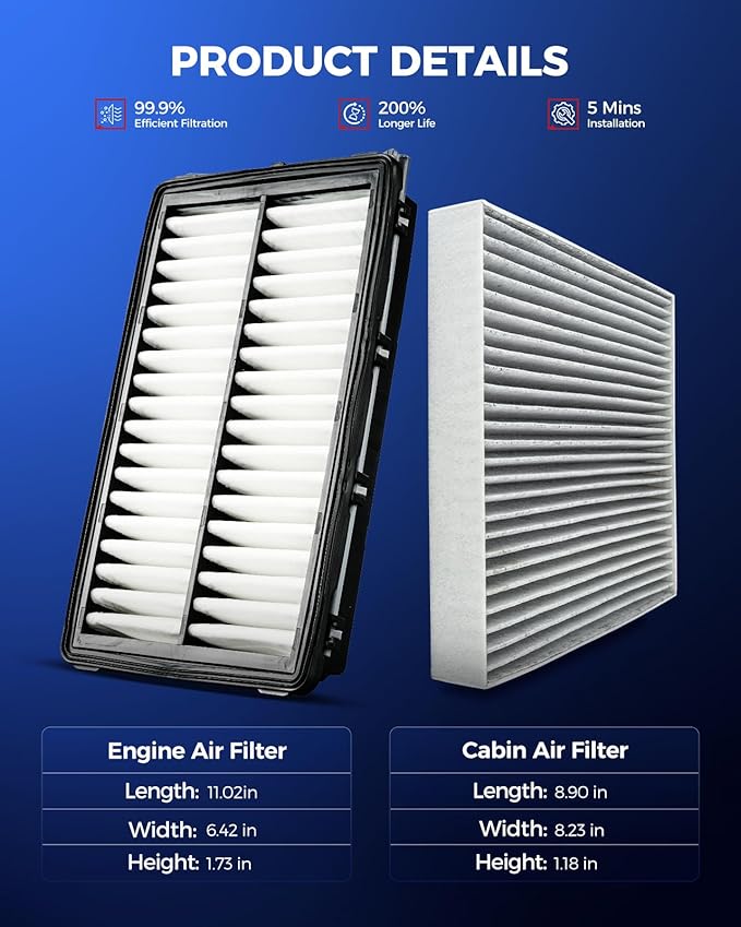 KAX Engine & Cabin Air Filter Kit, Replacement for Hyundai Santa Fe 2021-2026, Tucson 2022-2026, Sonata 2020-2026, Santa Cruz 2022-2026, Kia Sorento 2021-2026, Sportage, K5, Replace# CF12820 CA12816