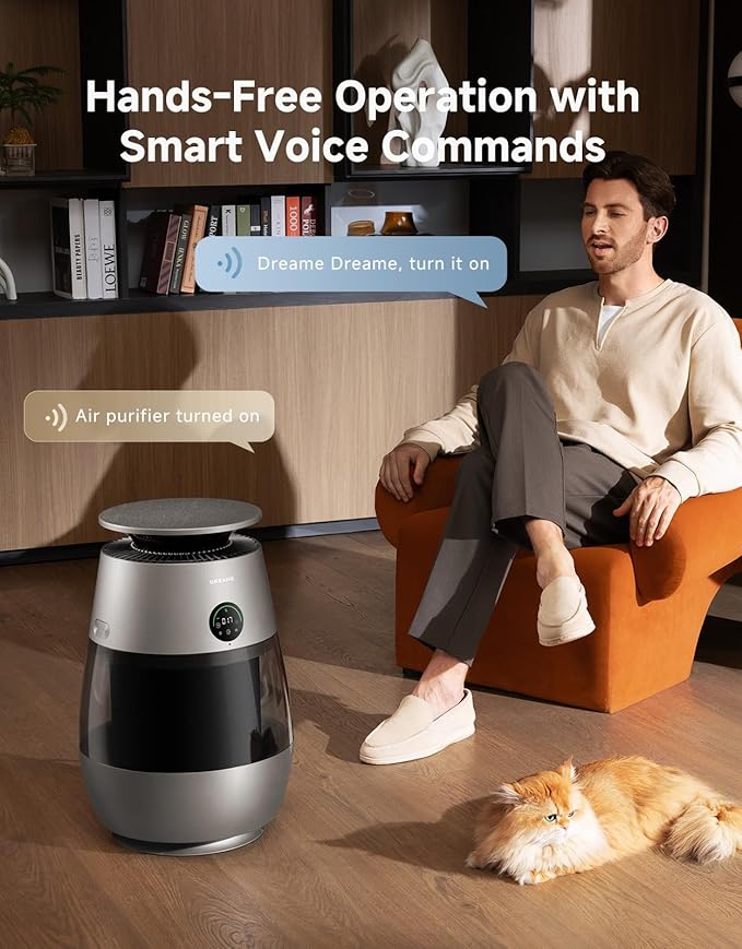 ‌Dreame Pet Air Purifier, 1346 ft² for Home Large Room, NeverChange 5.4-Year Filters for Odor Purification, 360° Visual Collection of Hair, ‌Pet-Friendly Design, APP & Voice Control, AP10-Grey