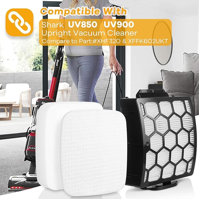 UV850 UV900 Replacement Filters for Shark Performance Lift Away UV850 UV900 DuoClean Upright Vacuum, 2 HEPA Filters and 2 Foam & 2 Felt Filters, Replace Part #XHF320 & XFFK602UKT