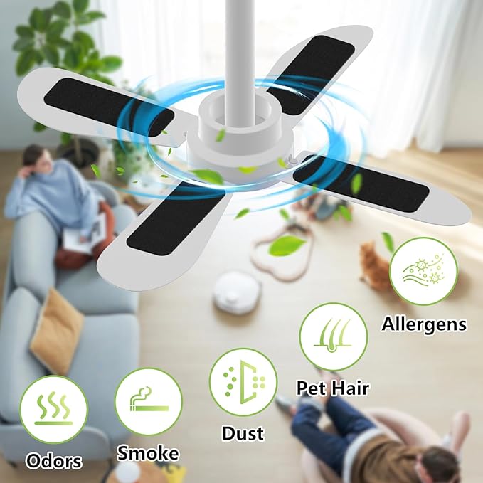 10 Pack Ceiling Fan Filters for Blades, Activated Coconut Carbon Fan Filter for Ceiling Fan, Easy-Stick Universal Air Filter for Common Household Contaminants
