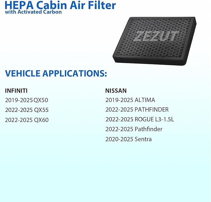 Cabin Air Filter, for Nissan Rogue 2021-2025, Altima 2019-2025, Sentra 2020-2025, Pathfinder 2022-2025, Infiniti QX60 2022-2023, QX50 2019-2025, QX55 2022-2025 (CF12552)