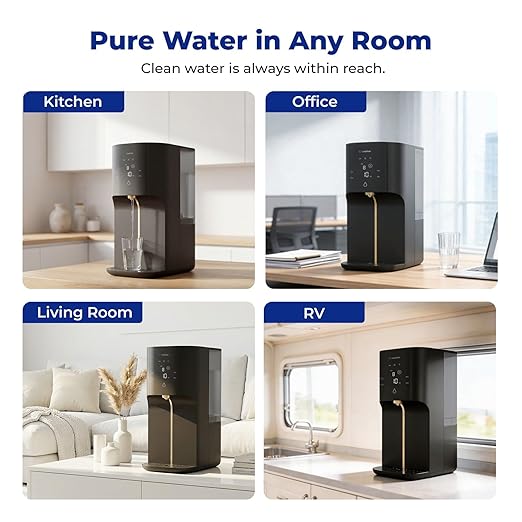 Countertop Reverse Osmosis System - 3:1 Pure to Drain Ratio RO Water Filter, 24H UV Light & Real-time TDS Display, 5-Stage 0.0001μm Filtration for Home, Office & RV, Portable Water Purifier