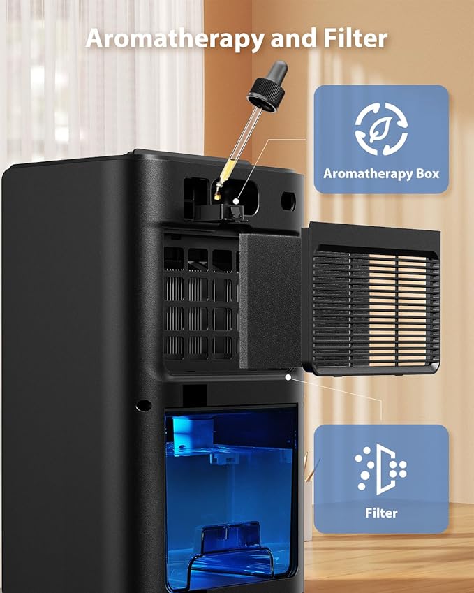 95oz Dehumidifiers for Home, 1000 Sq.Ft Dehumidifier with Drain Hose - Auto Shut Off, Timer, Sleep Mode & Drain Hose - 7 Color Light for Bedroom, Bathroom, RV - Black